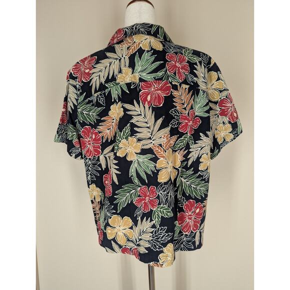 Coldwater Creek Cotton Floral Tropical Button Shirt Size L Hawaiian Short Sleeve - Picture 3 of 8